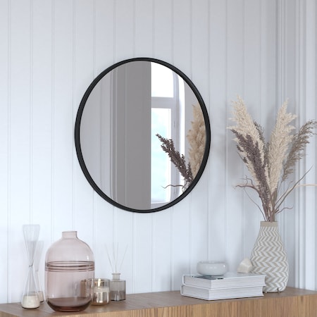 24 Round Black Metal Framed Accent Wall Mirror